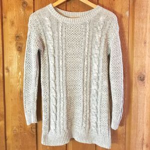 BP Chunky Cable Knit Tunic Sweater in Light Gray